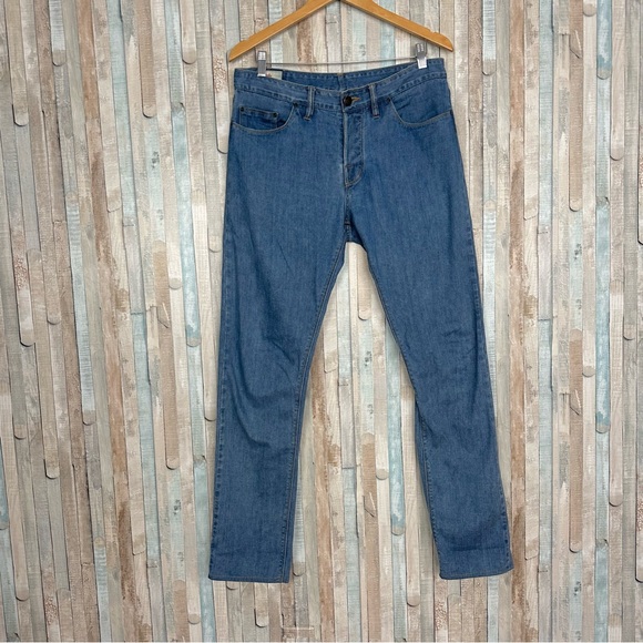 Shockoe Atelier 32 x 32 Tapered Slim Skinny Denim Jeans Light Blue Wash $259 - Picture 1 of 7